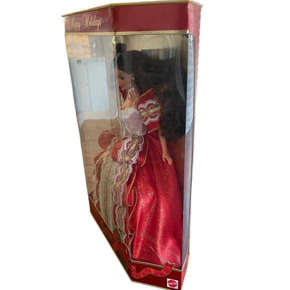 RARE 1997 Misprint Green Eyes Holiday Barbie Happy Holidays Gold Special Edition - Picture 5 of 10